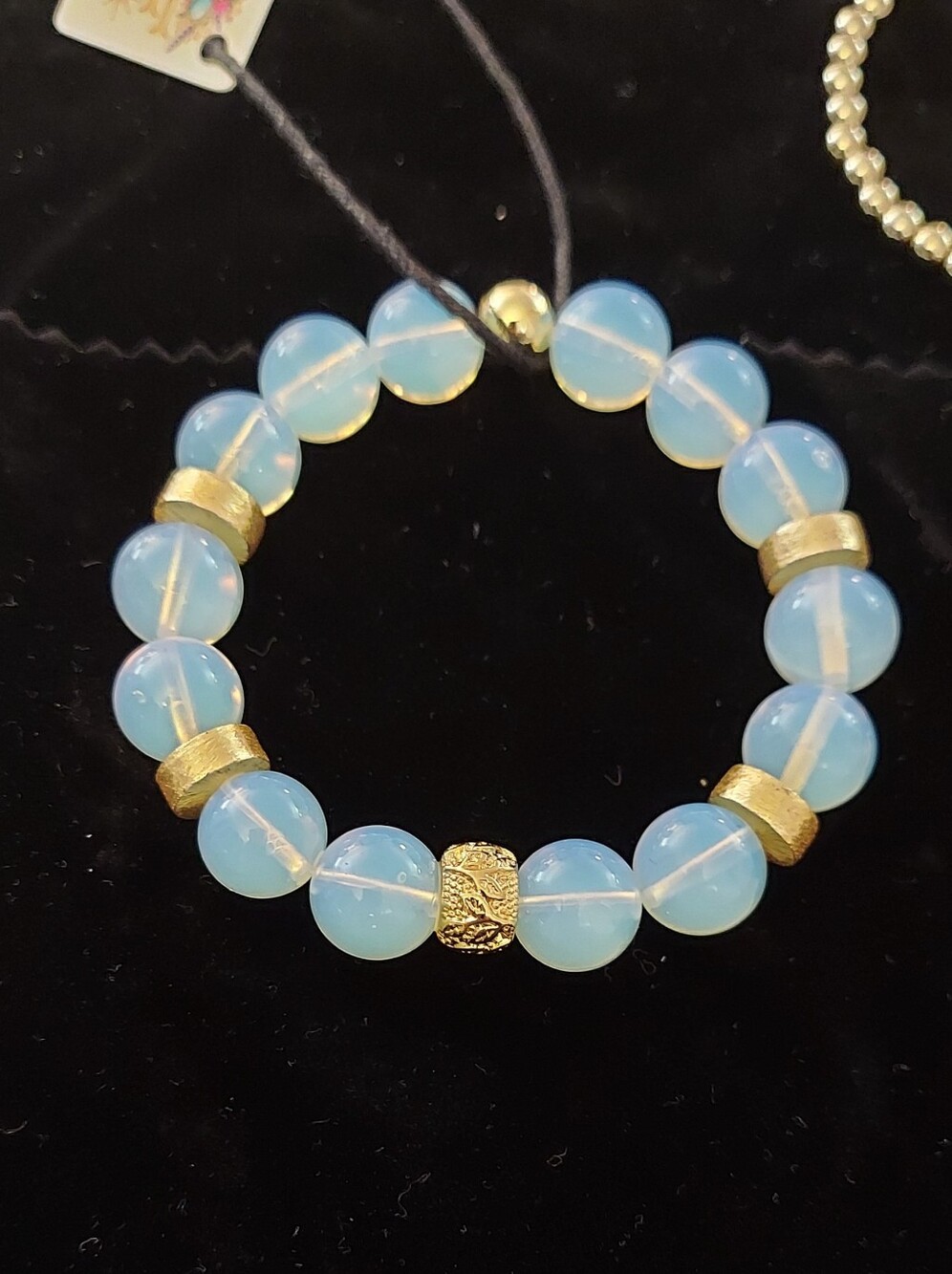12 mm Opalite Beaded Stretch Bracelet with Gold Accents - Women Jewelry